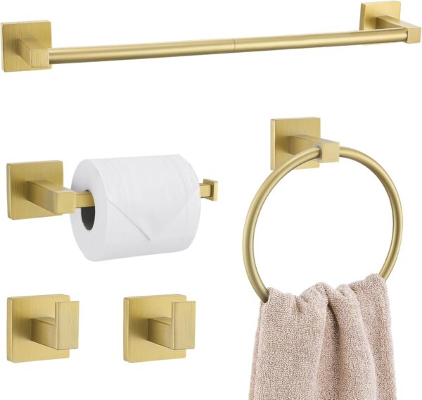 5-Piece Brushed Gold Bathroom Hardware Set – SUS304 Stainless Steel, Wall Mounted
