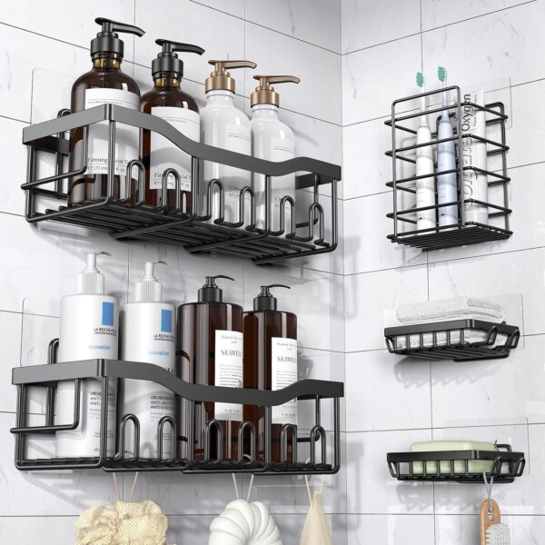 Adhesive Shower Caddy 5-Pack – Rustproof Stainless Steel Bathroom Shelves, No Drilling