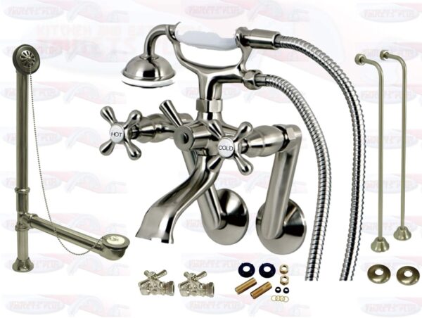 Satin Brushed Nickel Clawfoot Bathtub Filler Faucet Kit with Hand Shower – KBFP-CCK269SN-SO
