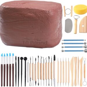 Natural Air-Dry Clay 10LB with 40 Pcs Sculpting Tools Set – Terra Cotta Modeling Clay