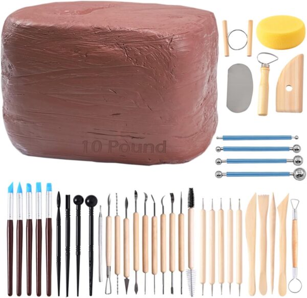 Natural Air-Dry Clay 10LB with 40 Pcs Sculpting Tools Set – Terra Cotta Modeling Clay
