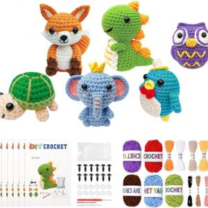 Knitting Kit for Beginners with 6 Pcs Crochet Animal Kit