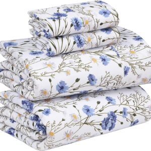 Queen 100% Cotton Sheet Set – 4-Piece Percale Weave, Soft & Breathable with 16" Deep Pockets