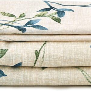 Queen Beige Leaves Printed Sheet Set – 4-Piece Botanical Microfiber Sheets with Extra Deep Pockets