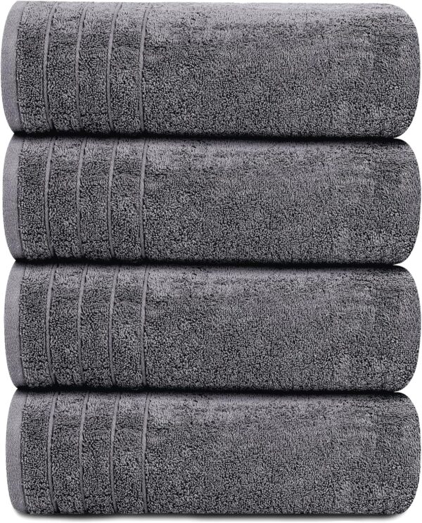 Tens Towels 4-Pack Extra Large Bath Towels, 30"x60", 100% Cotton, Dark Grey