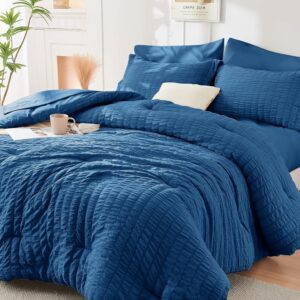 Teal Queen Seersucker Comforter Set – 7 Pieces