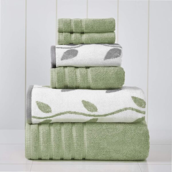 6-Piece Organic Yarn-Dyed Towel Set, Sage Green