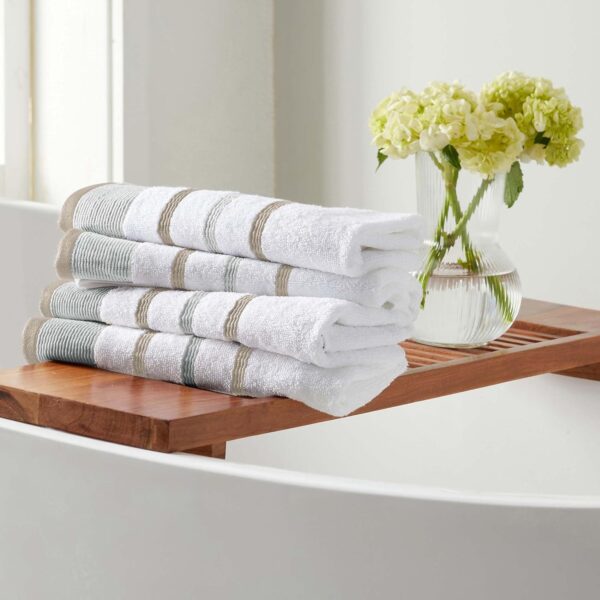 Decorative Combed Cotton Hand Towels – 4-Pack, 26x16, Ultra-Soft & Durable (Glacier Grey/Cappuccino)