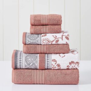Modern Threads Ophelia 6-Piece Towel Set – Bath, Hand, & Washcloths, Clay
