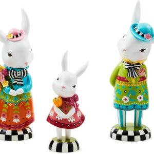 Set of 3 Calico Bunny Figures – Spring & Easter Decor