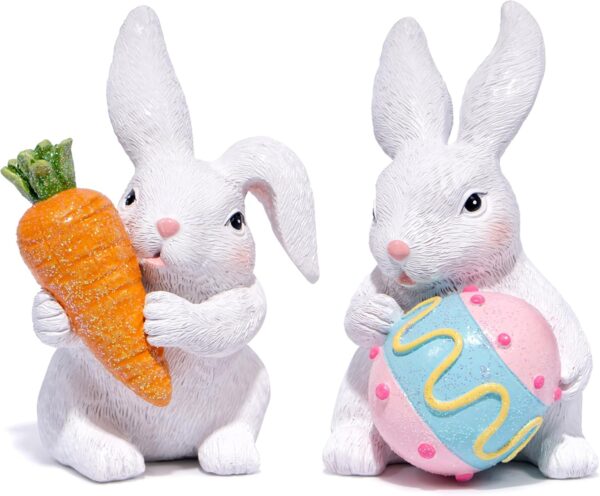 Handcrafted Easter Bunny Figurine – Colorful Spring Decor for Home & Office (White)