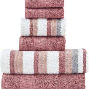 Modern Threads Pax 6-Piece Reversible Towel Set – 100% Combed Cotton, Quick Dry, Rosewood