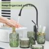 5-Piece Green Glass Bathroom Set – Soap Dispenser, Dish, Toothbrush Holder & More - Image 5