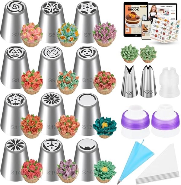 Kootek 48-Piece Russian Piping Tips Set for Cake Decorating