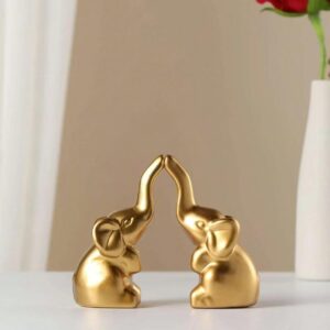 Gold Ceramic Elephant Statues – Modern Figurines for Home, Office, or Gifts (2PCS)