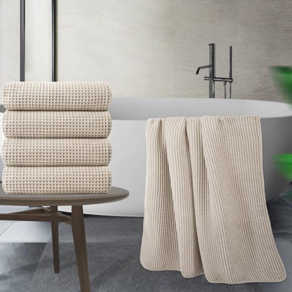 4-Pack Microfiber Oversized Quick-Dry Bath Towels, 60"x30", Beige Waffle Weave