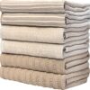 Premium Cotton Kitchen Towels – 6-Pack, 20"x28", Flat & Terry, Tan - Image 2
