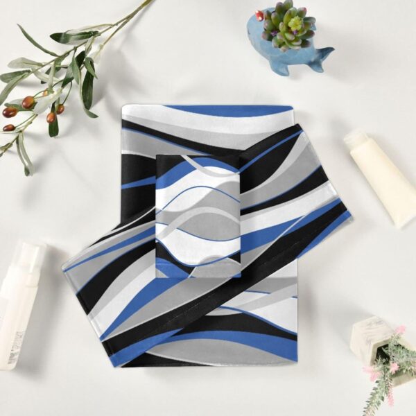 3-Piece Striped Bath Towel Set – Blue, Black, Grey & White