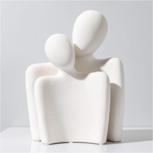 Hugging Couple Statue – White Ceramic Lover Figurine for Coffee Table Décor