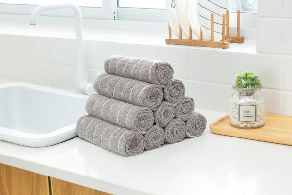 Microfiber Dish Towels – 8-Pack, Super Absorbent & Lint-Free, 26x18, Gray Lattice Design