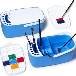 Paint Brush Cleaner and Holder with Palette, Rinser for Acrylic, Watercolor & Water-Based Paints (Blue+White)