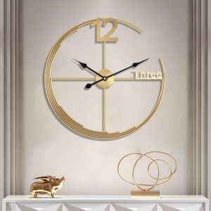 24" Large Gold Wall Clock, Silent Non-Ticking Modern Metal Decor