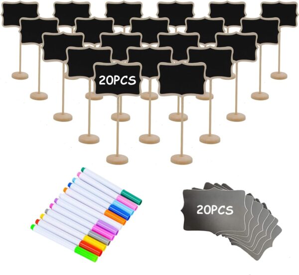 20-Pack Mini Wood Chalkboard Signs with Stickers – Party, Buffet, Weddings