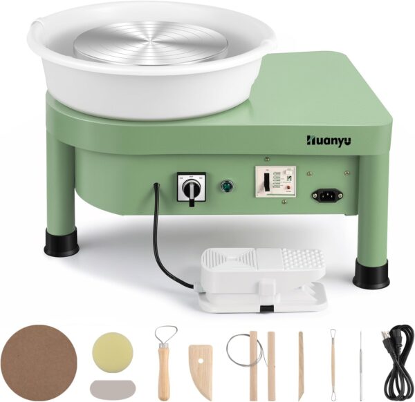 Pottery Wheel Machine 25cm/10" with Foot Pedal, Electric Ceramic Wheel with Detachable Basin for Beginners and Adults