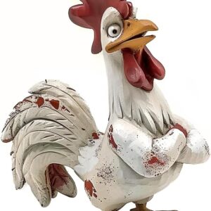 Funny White Rooster Statue – 6" Resin Farm Animal Sculpture for Kitchen & Table Décor