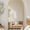 58"x19" Full Length Arch Mirror with Stand, Freestanding or Wall-Mounted – Gold - Image 4