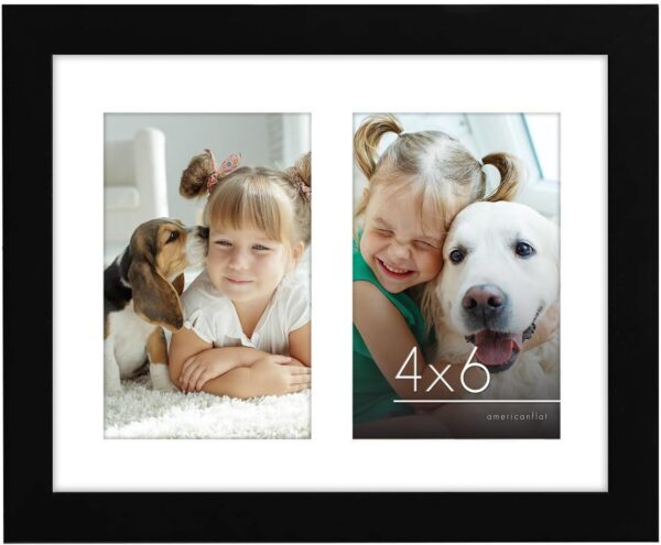 4x6 Double Picture Frame - Shatter-Resistant Glass, Collage for 2 Photos or 8x10, Black
