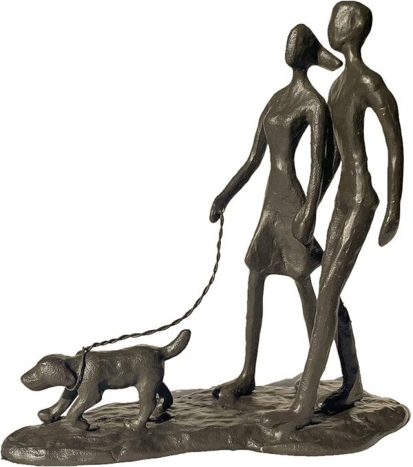 Couple & Dog Cast Iron Sculpture – Romantic Metal Art Decor, Family Love Statue