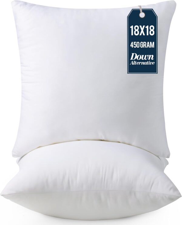 Pack of 2 Throw Pillow Inserts - 18x18 Inches Decorative Pillows for Bed and Couch
