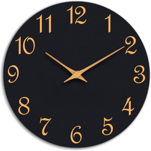 8-Inch Modern Wall Clock – Silent, Battery Operated, Black & Gold