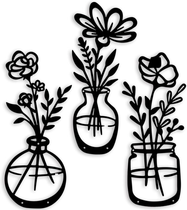 3-Piece Black Metal Flower Wall Decor - 14.56"x5.9", Perfect Mother's Day Gift for Kitchen, Bedroom, Living Room