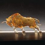 Feng Shui Wall Street Bull Statue – Amber Acrylic Figurine for Home & Office Desk, 8.7''