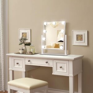 Hollywood Vanity Mirror with Lights – 9 LED Bulbs, Touch Control, 3 Light Colors, 360° Rotation