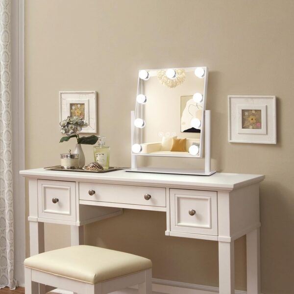 Hollywood Vanity Mirror with Lights – 9 LED Bulbs, Touch Control, 3 Light Colors, 360° Rotation