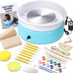 Mini Pottery Wheel – 9.4” Clay Wheel for Beginners & Kids with 16 Shaping Tools (Blue)