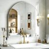 32" x 34" Arched Bathroom Mirror – Wall-Mounted Aluminum Frame, Silver - Image 7