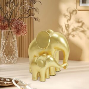 Gold Elephant Statues – Elegant Mother & Baby Figurines for Living Room or Desk Décor