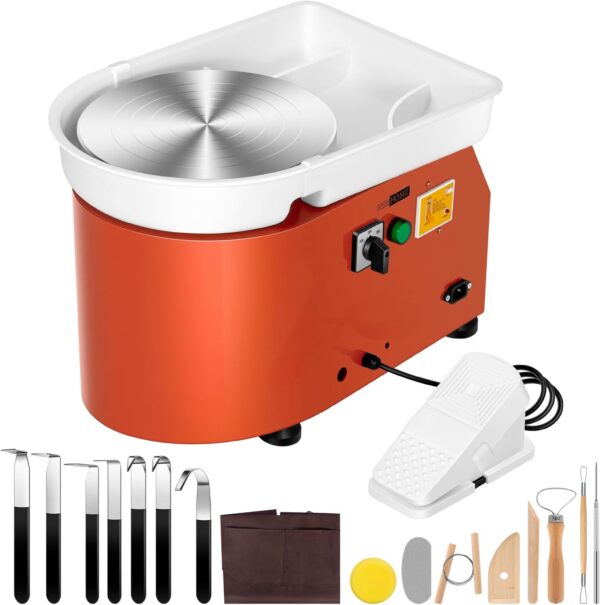 28CM Electric Pottery Wheel with Foot Pedal and Detachable Basin – Orange