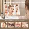 Vanity Makeup Mirror with Lights, 2X/3X/10X Magnification, Trifold Touch Control – White - Image 4