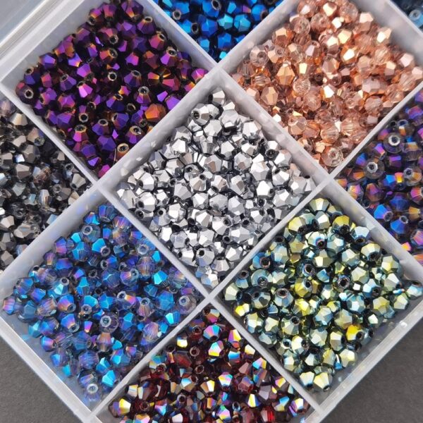 2400pcs 4mm Electroplated Multicolor Bicone Beads – Faceted Crystal Glass for Jewelry Making