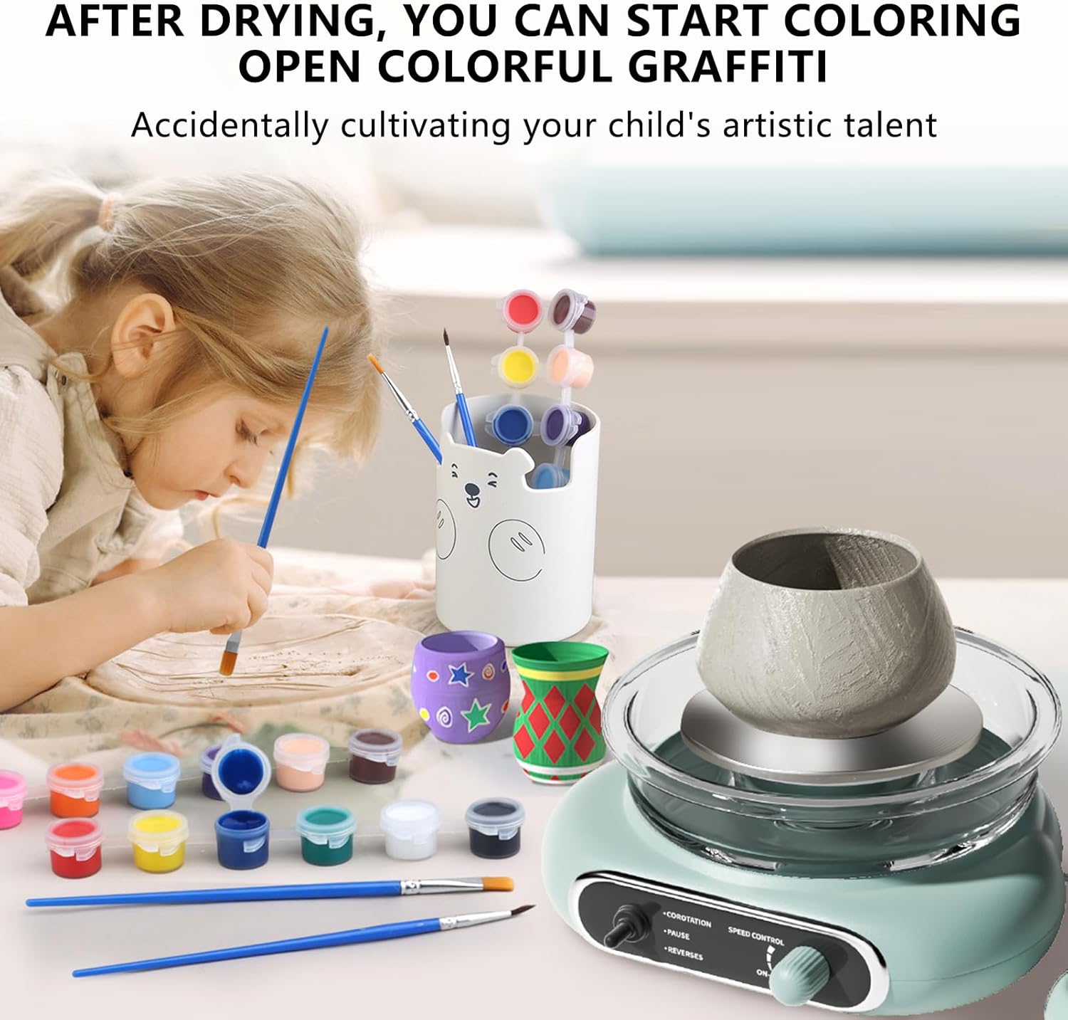 Mini Pottery Wheel – 4.7" Electric Wheel with 8 Tools & 6 Clay Sets for Beginners - Image 4