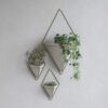 Trigg Hanging Planter Set of 2 - White/Brass Wall Vases for Succulents, Cactus, and Faux Plants - Image 5