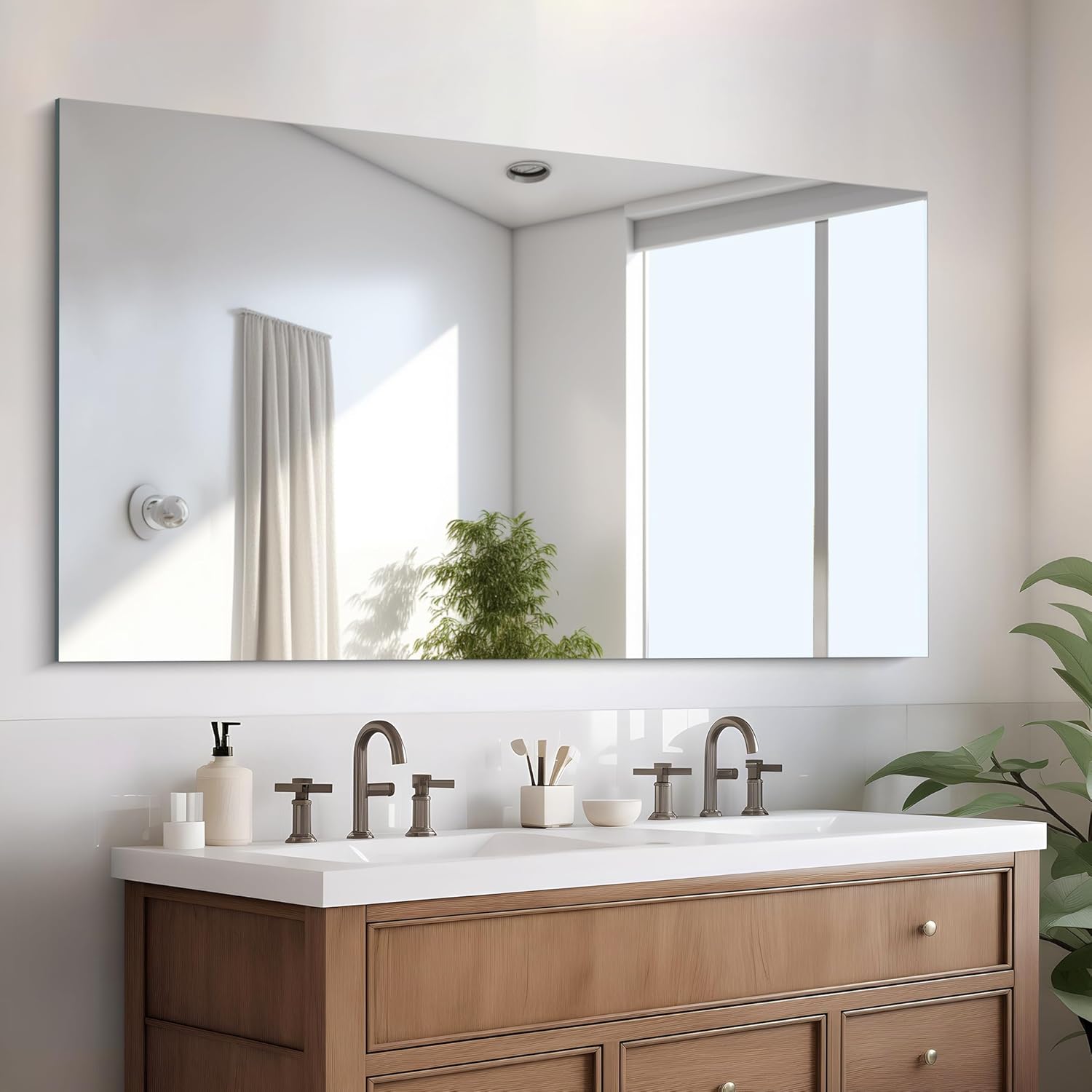 30" x 55" Frameless Bathroom Mirror – Shatterproof Rectangle with Polished Edge