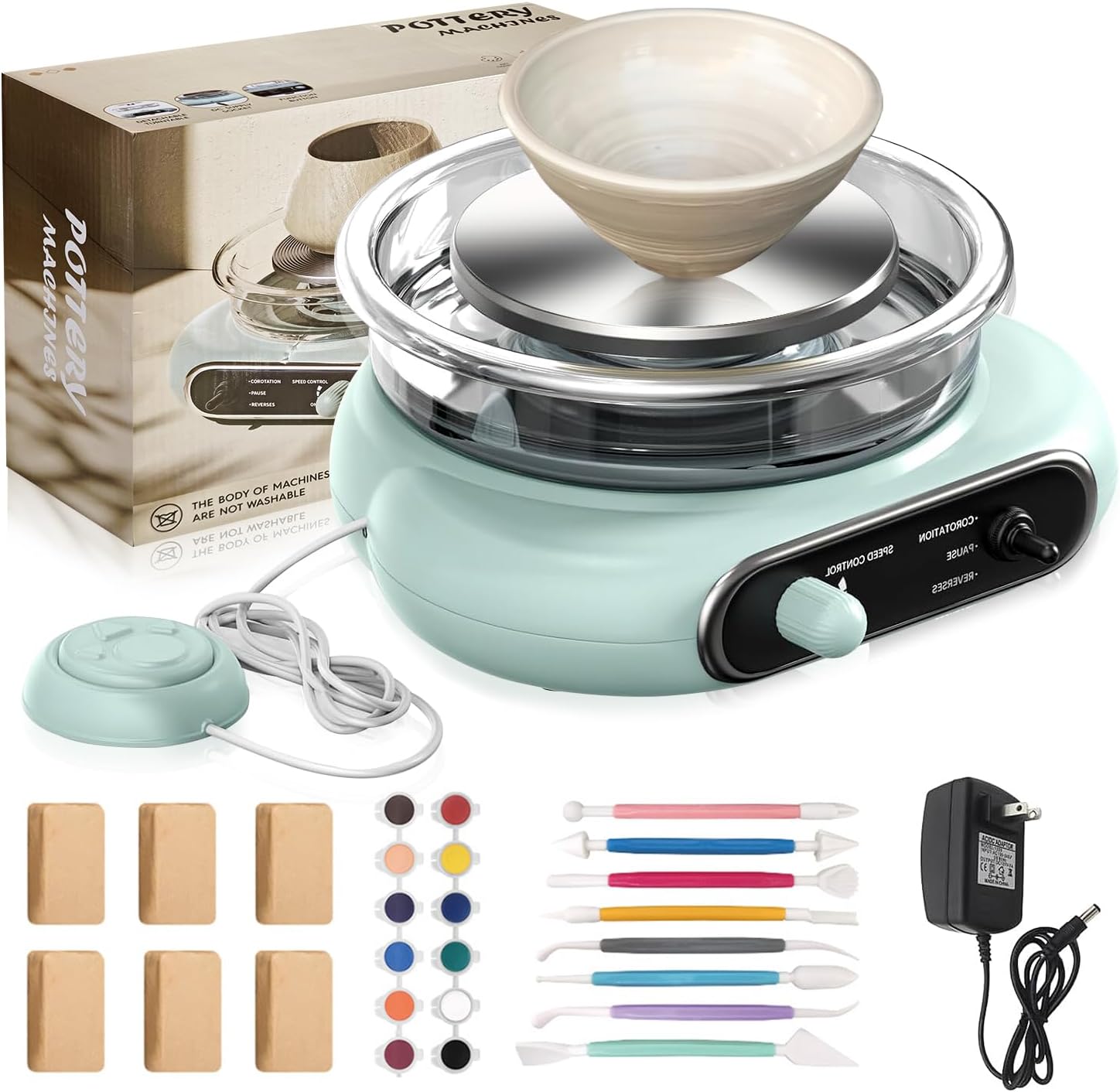 Mini Pottery Wheel – 4.7" Electric Wheel with 8 Tools & 6 Clay Sets for Beginners