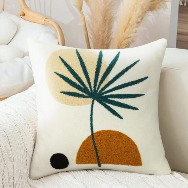 Boho Tufted Pillow Cover 20x20 – Abstract Leaf Design, Mid-Century Modern Decor (1PC)