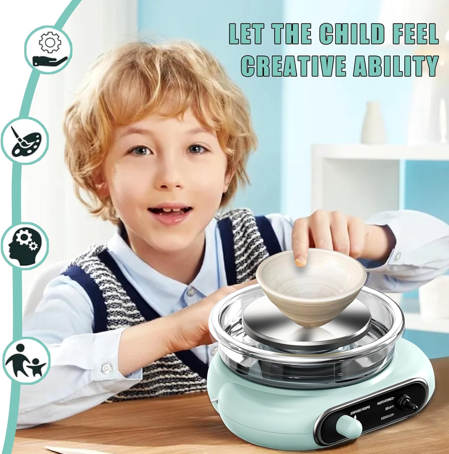 Mini Pottery Wheel – 4.7" Electric Wheel with 8 Tools & 6 Clay Sets for Beginners - Image 6